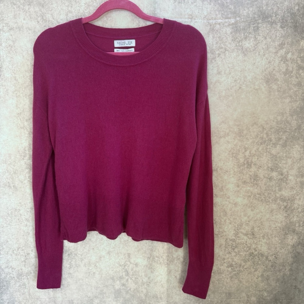 Rachel Zoe 100% 2 Ply Cashmere Magenta Sweater Size Large Quiet Luxury Preppy